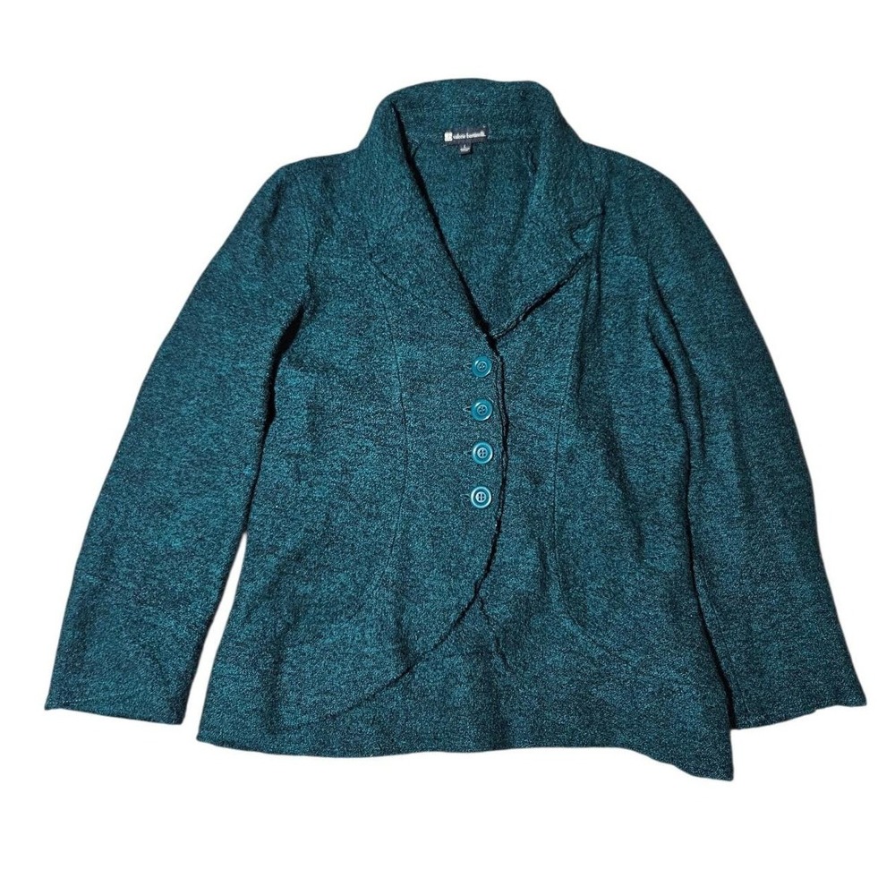 Valerie Bertinelli 100% Wool Jacket Blazer Womens L Fitted Green Teal Buttons
